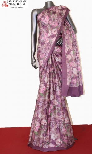 Designer Floral Pure Satin Crepe Silk Saree